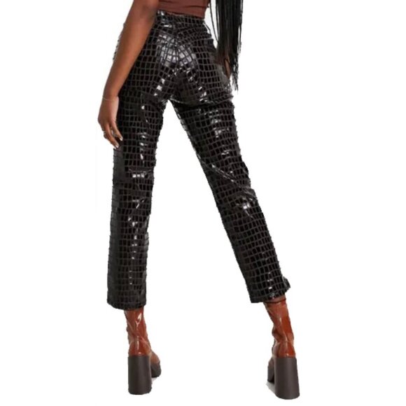 Topshop Pants - Topshop Straight Leg Faux Leather Pants | Brown Croc | Size 28